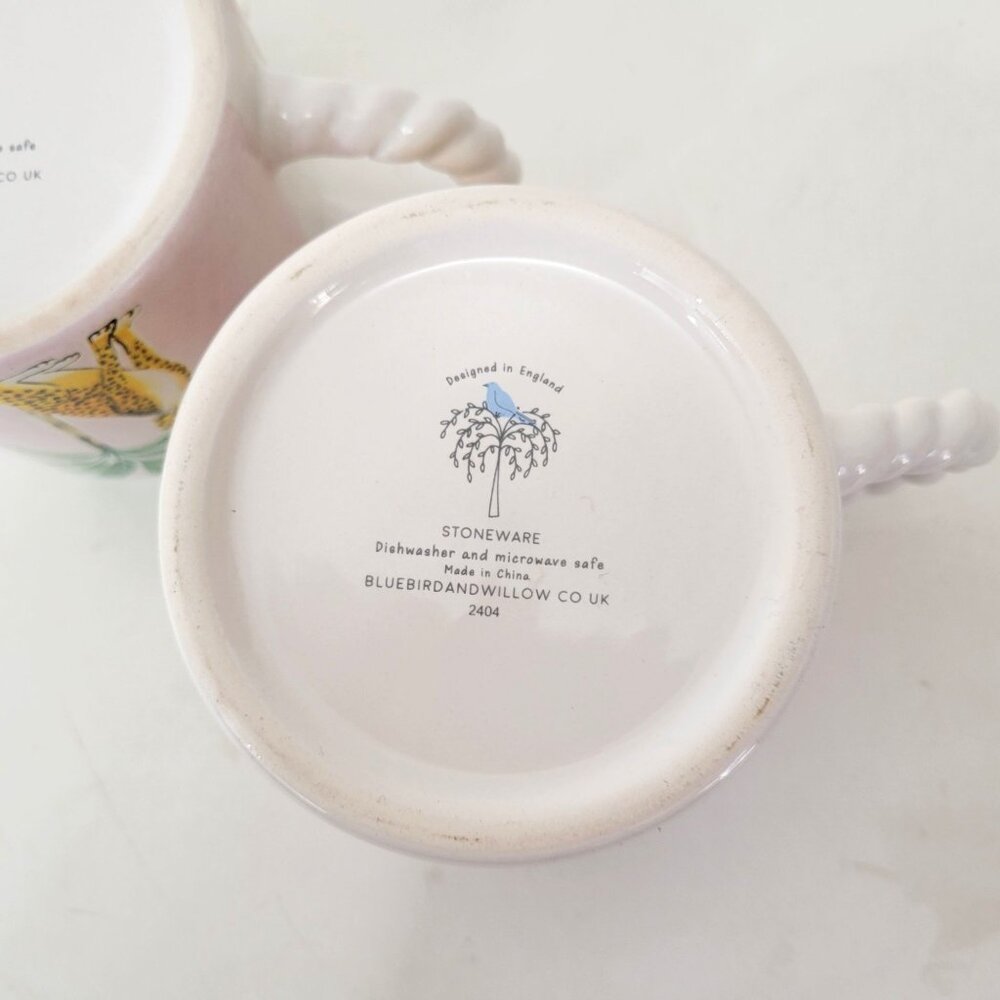 Set Of 2 Bluebird & Willow British Design Ceramic Mugs With Leopard & Palm Tree - Picture 7 of 9